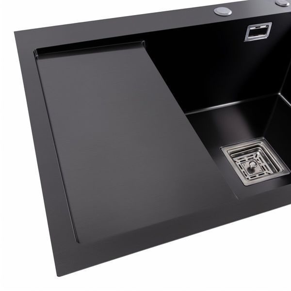 Кухонна мийка чорна Platinum PVD Handmade 65*50 R(квадратний сифон 3,0/1) 38088 фото
