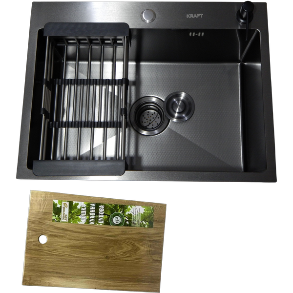Кухонна мийка KRAFT Handmade PVD чорна HS54*48 (3.0/1.0 мм) декор HS5448 фото