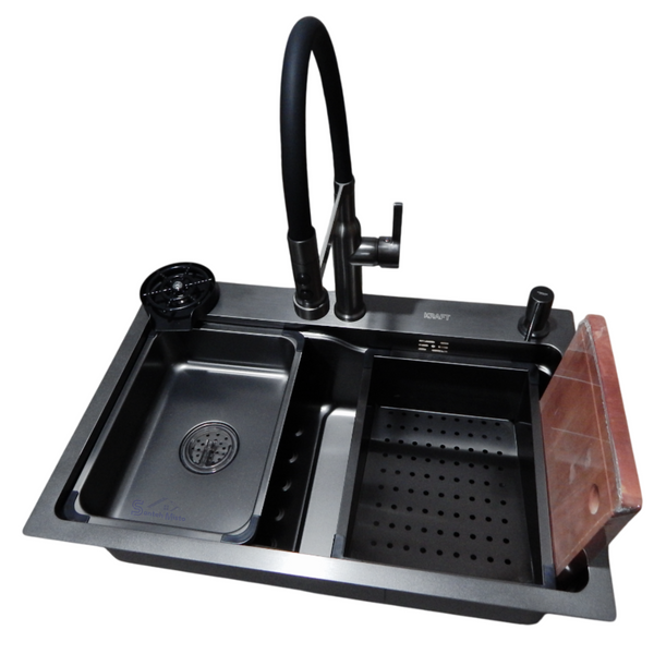 Комплект кухонної мийки Kraft HM 6846 NANO BLACK (3.0/1.0 мм) S5006 фото