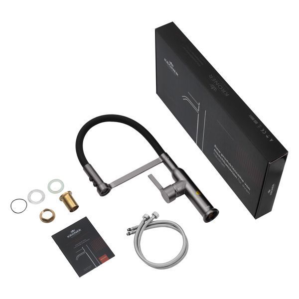 Комплект кухонной мойки Kraft NANO BLACK PVD Декор HS50*50 (3.0/1.0 мм)+Змішувач для кухні Kroner KRP Ersel - GRP03112BLK S5020 фото