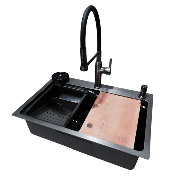 Комплект кухонної мийки Kraft HM 6846 NANO BLACK (3.0/1.0 мм) S5006 фото