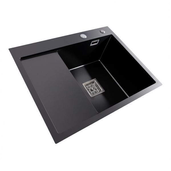 Кухонна мийка чорна Platinum PVD Handmade 65*50 R(квадратний сифон 3,0/1) 38088 фото