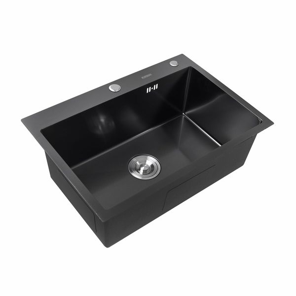 Кухонна мийка Platinum Handmade PVD 650х450х220 чорна (товщина 3.0/1.5 корзина та дозатор в комплекті) 23577 фото
