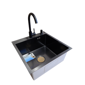 Комплект кухонної мийки Kraft HM 50х50 NANO BLACK (DECOR) PVD (3.0/1.0 мм) S4791 фото