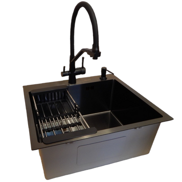 Комплект кухонної мийки Kraft HM 50х50 NANO BLACK (DECOR) PVD (3.0/1.0 мм) S3575 фото