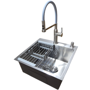 Комплект кухонної мийки Kraft KRF 5050 decor (3.0/1.0 мм)+Змішувач для кухні з гнучким виливом Pllen&oacute; Lazio BLK17 spazzolato S7230 фото