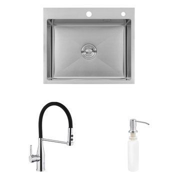 Комплект кухонна мийка Kroner Geb&uuml;rstet-6050HM + змішувач Ersel-C03111BLK + дозатор Spender-016 CVS29845 фото