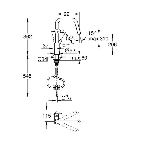 Смеситель для кухни с выдвижным изливом Grohe QuickFix Start 306312430 CV036257 фото