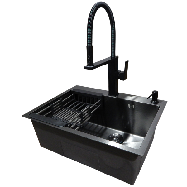 Комплект кухонної мийки Kraft NANO BLACK PVD HS60*45 (3.0/1.0 мм) декор S4941 фото