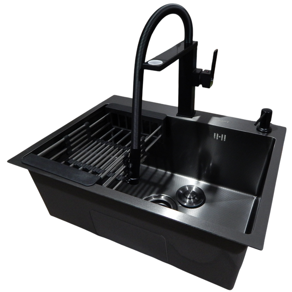 Комплект кухонної мийки Kraft NANO BLACK PVD HS60*45 (3.0/1.0 мм) декор S4941 фото