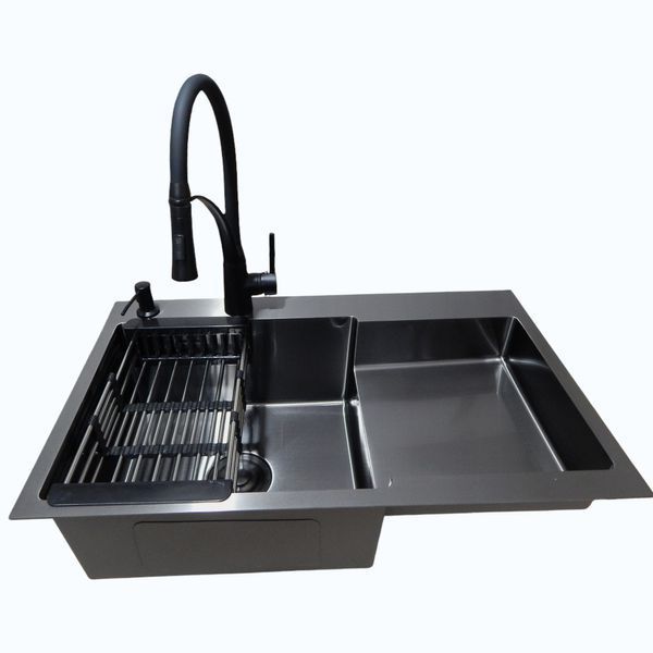 Комплект кухонной мойки Kraft&nbsp;HM&nbsp;NANO BLACK - 7848ALB&nbsp;PVD&nbsp;(3.0/1.0 мм) S5115 фото