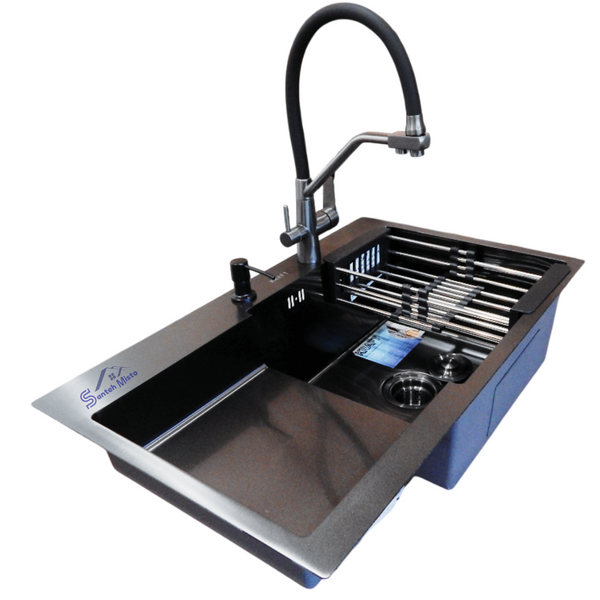 Комплект кухонной мойки Kraft&nbsp;HM&nbsp;NANO BLACK - 7848ALB&nbsp;PVD&nbsp;(3.0/1.0 мм) S3626 фото