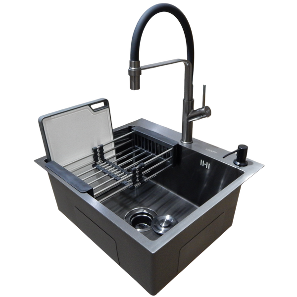 Комплект кухонної мийки KRAFT Handmade PVD чорна HS54*48 (3.0/1.0 мм) декор S4965 фото