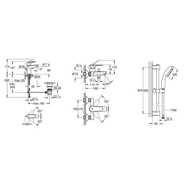 Набор смесителей 3 в 1 для ванной комнаты Grohe QuickFix StartEdge S-Size UA202501SQ CV030626 фото