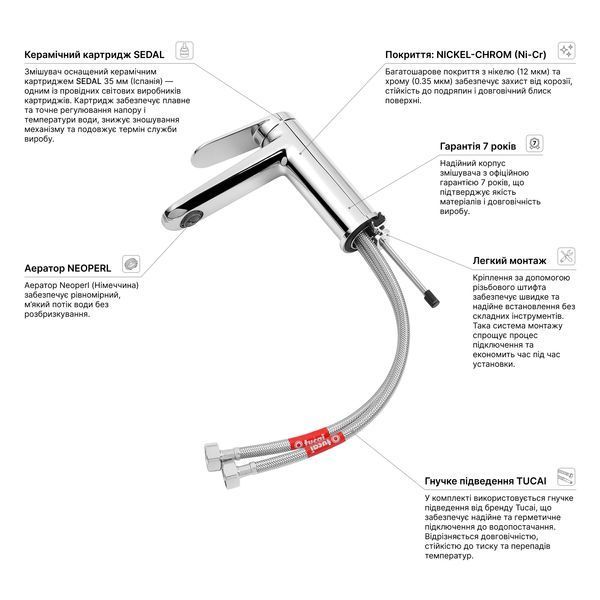 Змішувач для раковини Kroner Element 211110-0101 CV035939 фото