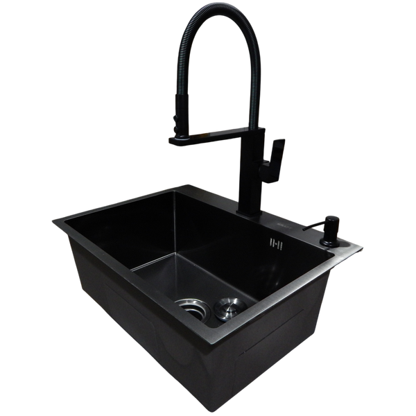Комплект кухонної мийки Kraft NANO BLACK PVD HS60*45 (3.0/1.0 мм) декор S4941 фото