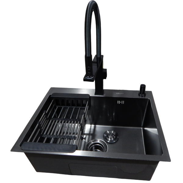 Комплект кухонної мийки Kraft NANO BLACK PVD HS60*45 (3.0/1.0 мм) декор S4941 фото