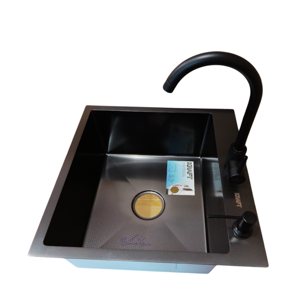 Комплект кухонной мойки Kraft HM 50х50 NANO BLACK (DECOR) PVD (3.0/1.0 мм) S4791 фото