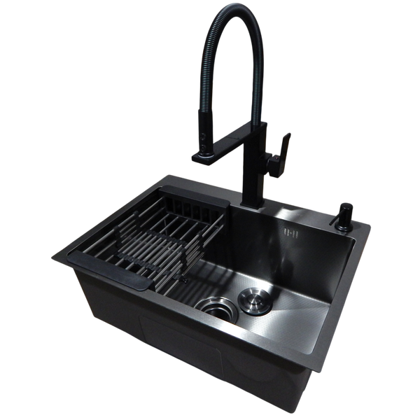 Комплект кухонної мийки Kraft NANO BLACK PVD HS60*45 (3.0/1.0 мм) декор S4941 фото