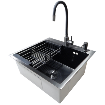 Комплект кухонної мийки KRAFT Handmade PVD чорна HS54*48 (3.0/1.0 мм) декор S3677 фото
