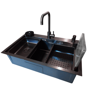 Комплект кухонної мийки Kraft HM 6845 NANO BLACK S4942 фото