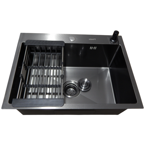 Комплект кухонної мийки Kraft NANO BLACK PVD Декор HS54*48 (3.0/1.0 мм)+Змішувач для кухні з гнучким виливом Pllen&oacute; S3087 фото
