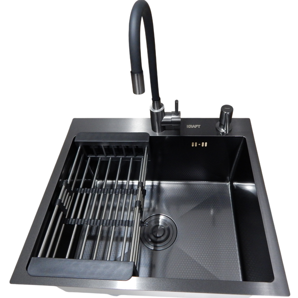 Комплект кухонной мойки KRAFT Handmade PVD чорна HS54*48 (3.0/1.0 мм) декор S3677 фото
