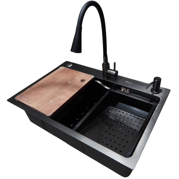 Комплект кухонної мийки Kraft HM 6845 NANO BLACK S4992 фото