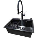 Комплект кухонної мийки Kraft NANO BLACK PVD HS 540*480мм Декор (3.0/1.0 мм)+Змішувач для кухні Kroner KRP Ersel - SCH03112BLK S3678 фото