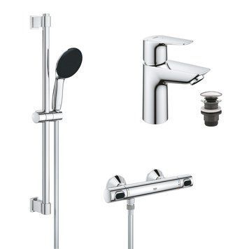 Набір змішувачів Grohe Quickfix термостат для душу з душовим гарнітуром Precision Flow THM та змішувач для раковини StartEdge S-Size UA202503TE CV030628 фото