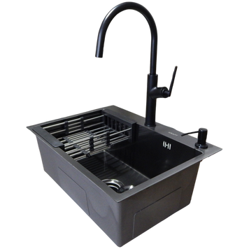 Комплект кухонної мийки Kraft NANO BLACK PVD HS54*48 (3.0/1.0 мм) декор S4943 фото