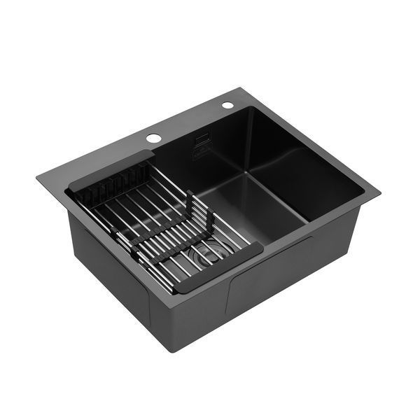 Комплект кухонная мойка Kroner Schwarze-6050HM PVD + смеситель Ersel - GRP03393BLK + дозатор Spender-026 CVS30071 фото
