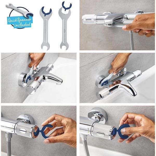 Набор смесителей Grohe Quickfix термостат для душа с душевым гарнитуром Precision Flow THM и смеситель для раковины StartEdge S-Size UA202503TE CV030628 фото