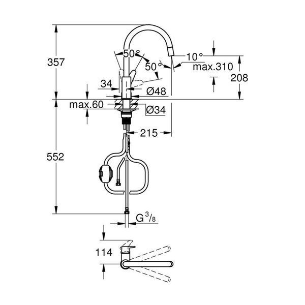Змішувач для кухні з висувним виливом Grohe StartCurve 30562000 CV036271 фото