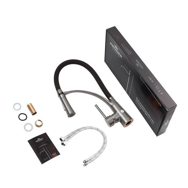 Комплект кухонная мойка Kroner Schwarze-6050HM PVD + смеситель Ersel - GRP03393BLK + дозатор Spender-026 CVS30071 фото