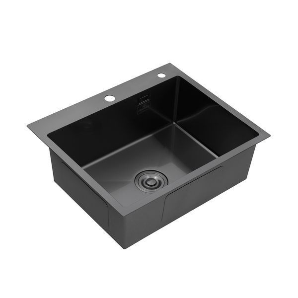 Комплект кухонная мойка Kroner Schwarze-6050HM PVD + смеситель Ersel - GRP03393BLK + дозатор Spender-026 CVS30071 фото