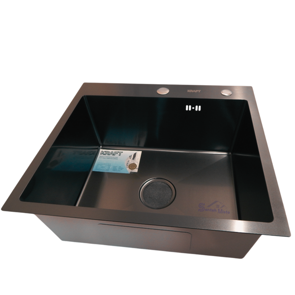 Комплект кухонної мийки Kraft HM 50х50 NANO BLACK PVD (3.0/1.0 мм) S4793 фото
