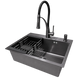 Комплект кухонной мойки Kraft NANO BLACK PVD HS60*45 Декор (3.0/1.0 мм)+Змішувач для кухні Kroner KRP Ersel - GRP03393BLK S4885 фото 3