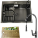 Комплект кухонної мийки Kraft NANO BLACK PVD HS60*45 (3.0/1.0 мм)+Змішувач для кухніз висувним виливом S5008 фото 1