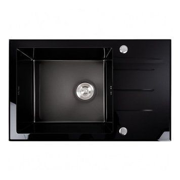 Кухонна мийка скляна CM 78*50 PVD VALESO Handmade чорна 47099 фото