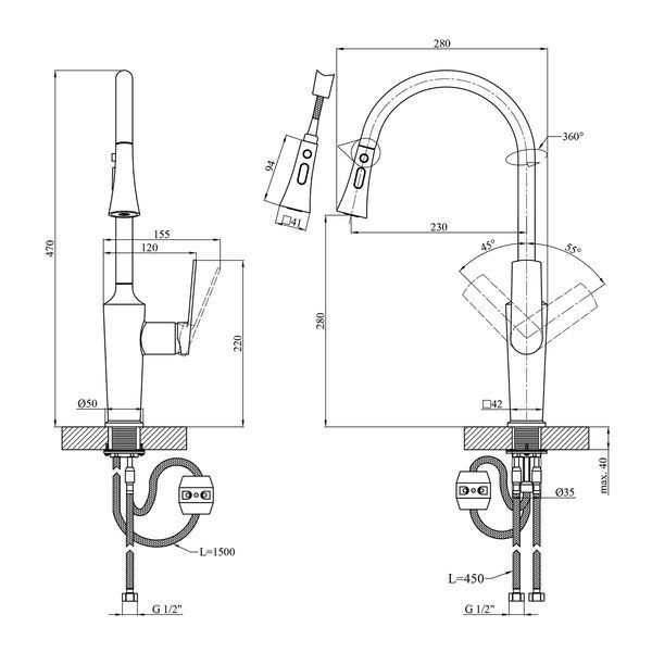 Комплект кухонна мийка Kroner Schwarze-6350HM PVD + змішувач Makon-GRP030-T + дозатор Spender-SCH049 CVS30075 фото