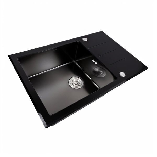 Кухонная мойка стеклянная CM 78*50 PVD VALESO Handmade черная 47099 фото