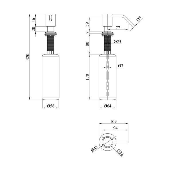 Комплект кухонна мийка Kroner Schwarze-6350HM PVD + змішувач Makon-GRP030-T + дозатор Spender-SCH049 CVS30075 фото