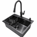 Комплект кухонної мийки Kraft NANO BLACK PVD HS60*45 (3.0/1.0 мм) декор S4886 фото 2