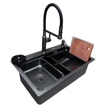 Комплект кухонної мийки Kraft HM 7546 NANO BLACK (3.0/1.0 мм) S4945 фото