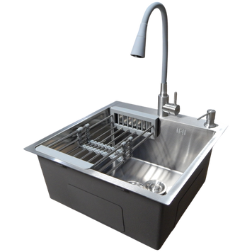 Комплект кухонной мойка Kraft KRF 5050 decor (3.0/1.0 мм)+Смеситель для кухни Kroner KRP Edelstahl Klassisch &ndash; ESG031GRA S5119 фото