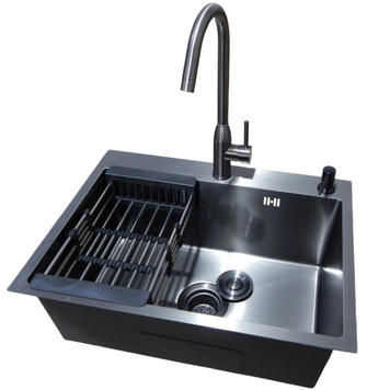 Комплект кухонної мийки Kraft NANO BLACK PVD HS54*48 (3.0/1.0 мм) декор S3730 фото