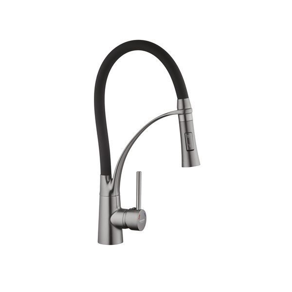 Комплект кухонная мойка Kroner Schwarze-6350HM PVD + смеситель Ersel-GRP03393BLK + дозатор Spender-SCH049 CVS30076 фото