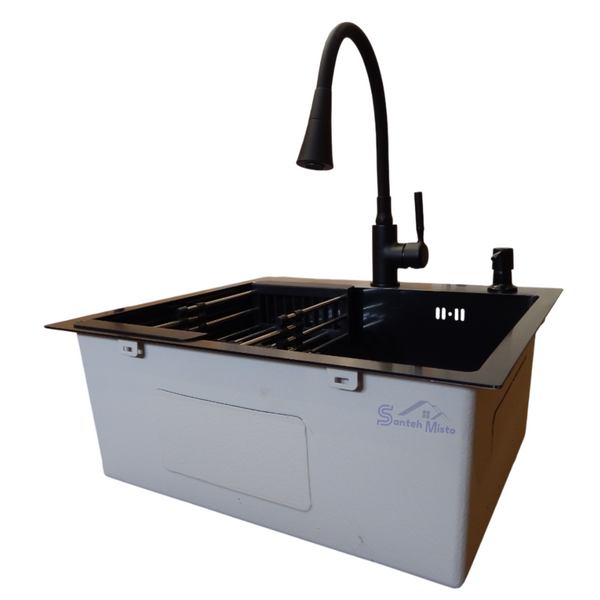 Комплект кухонної мийки KRAFT Handmade PVD чорна HS54*48 (3.0/1.0 мм) декор S3579 фото