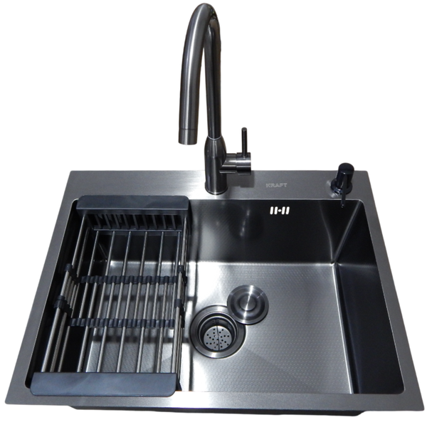 Комплект кухонной мойки Kraft NANO BLACK PVD HS54*48 (3.0/1.0 мм) декор S3730 фото